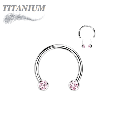 Titanium Threadless Horseshoe w/ Front Facing Bezel Set CZ Balls