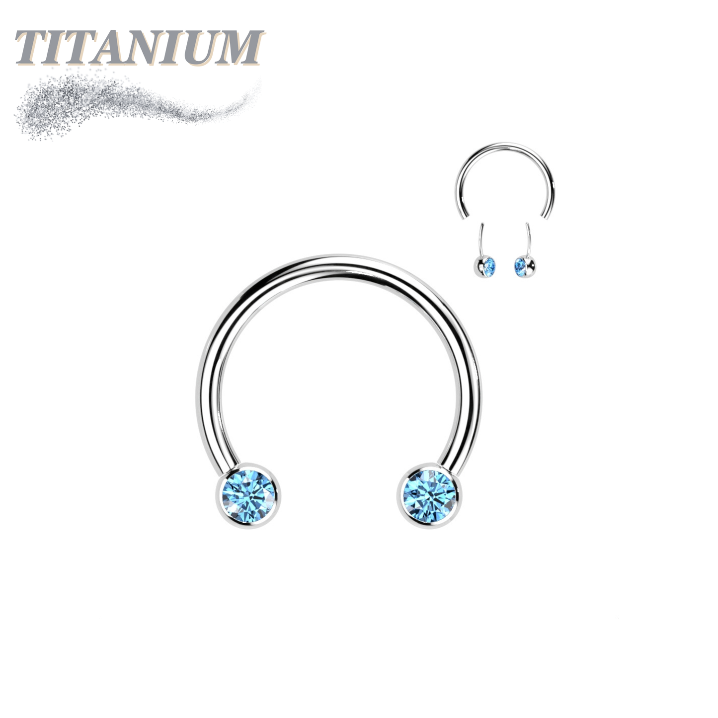 Titanium Threadless Horseshoe w/ Front Facing Bezel Set CZ Balls