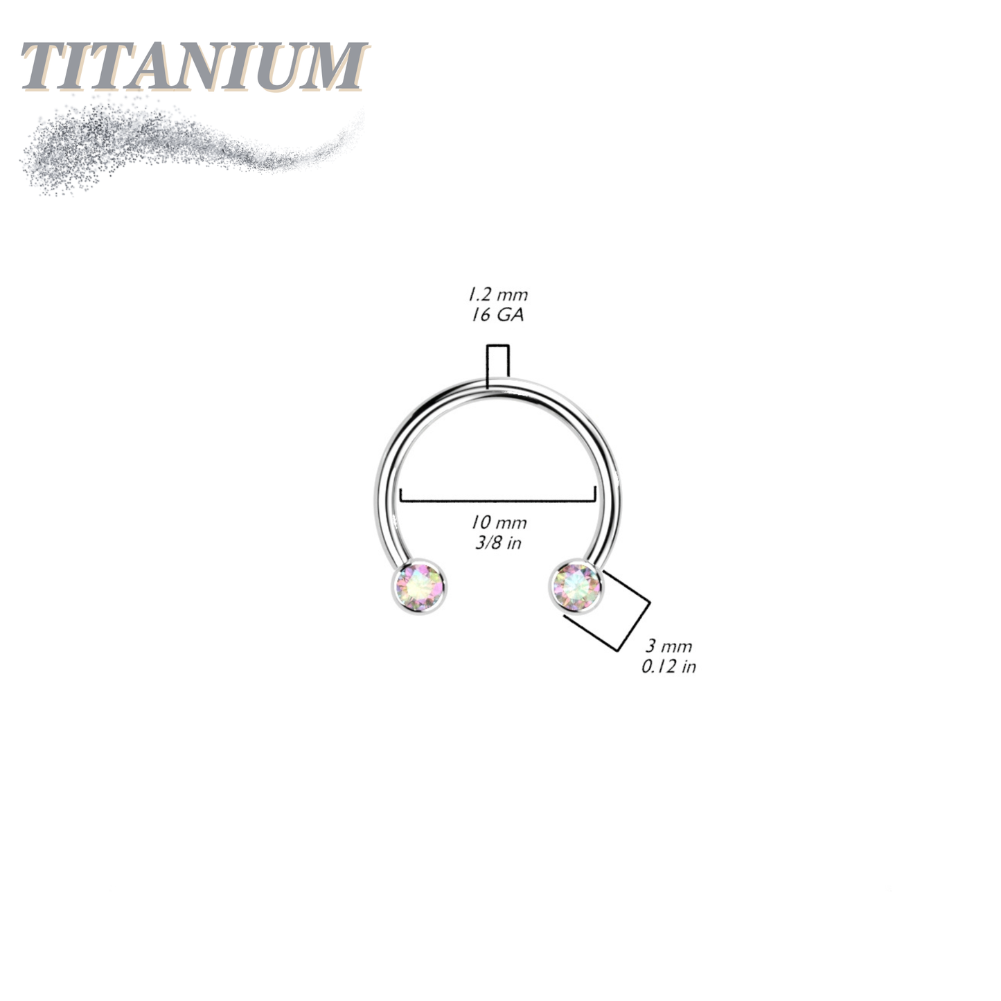 Titanium Threadless Horseshoe w/ Front Facing Bezel Set CZ Balls