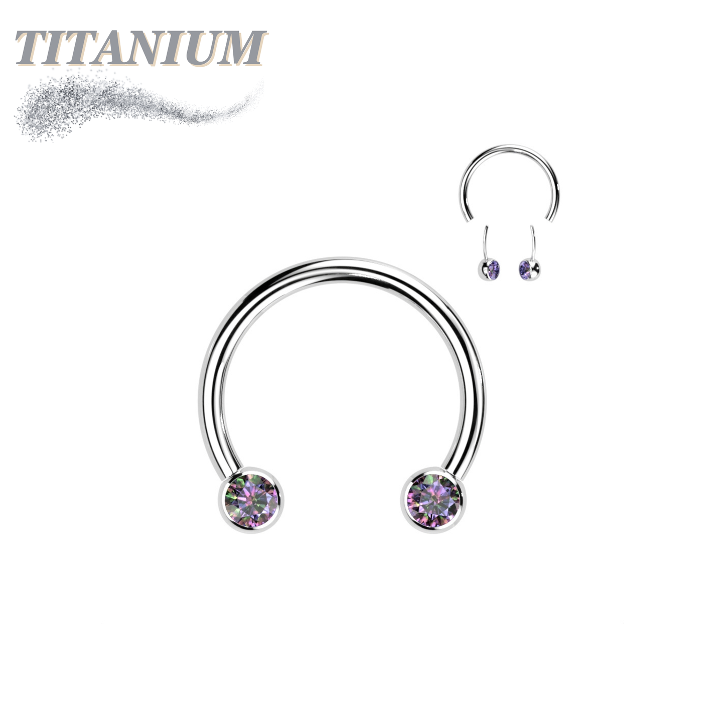 Titanium Threadless Horseshoe w/ Front Facing Bezel Set CZ Balls