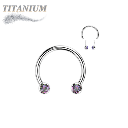 Titanium Threadless Horseshoe w/ Front Facing Bezel Set CZ Balls