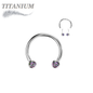 Titanium Threadless Horseshoe w/ Front Facing Bezel Set CZ Balls