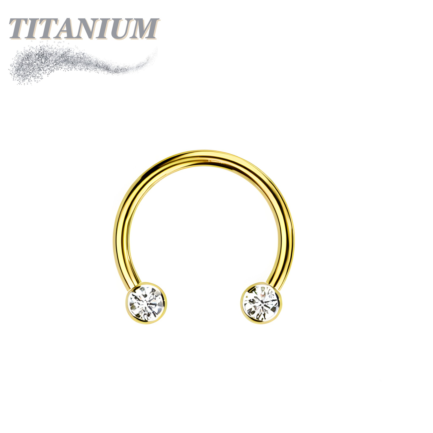 Titanium Threadless Horseshoe w/ Front Facing Bezel Set CZ Balls