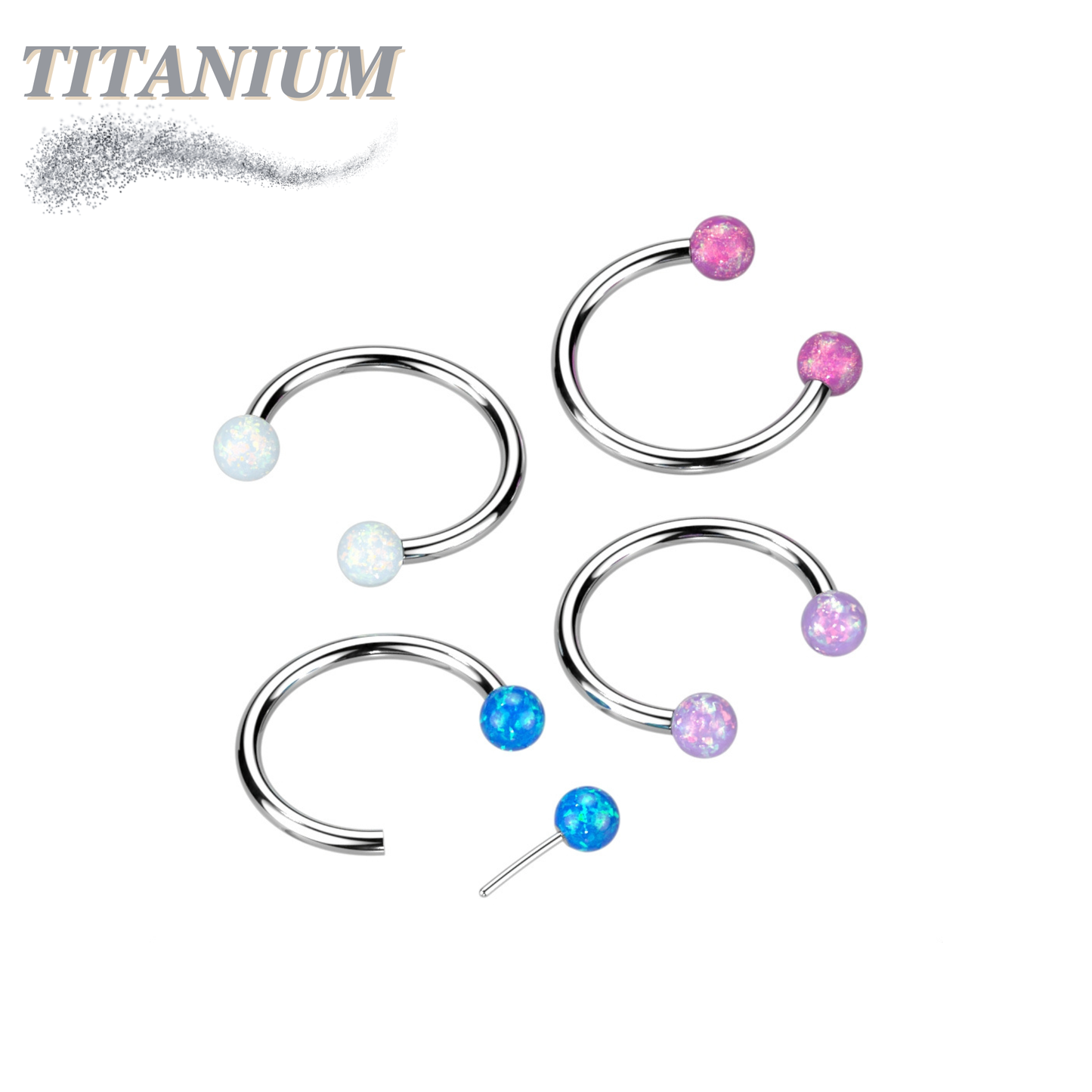 Titanium Threadless Horseshoe with Opal Ball Ends