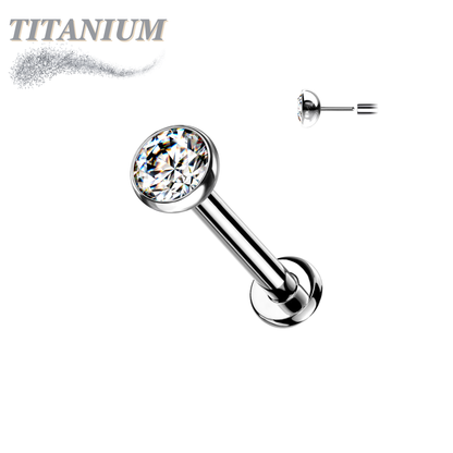 Titanium Threadless Labret with CZ Bezel Set Top (2.5mm Base)
