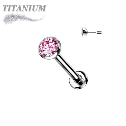 Titanium Threadless Labret with CZ Bezel Set Top (2.5mm Base)