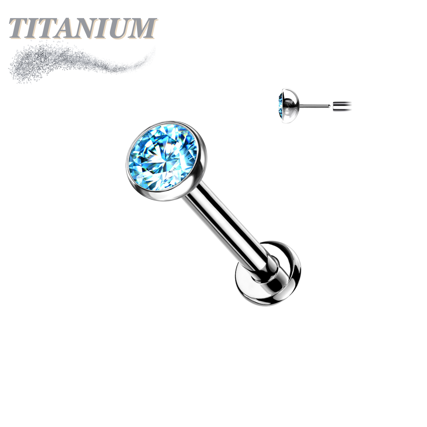 Titanium Threadless Labret with CZ Bezel Set Top (2.5mm Base)