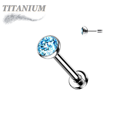 Titanium Threadless Labret with CZ Bezel Set Top (2.5mm Base)