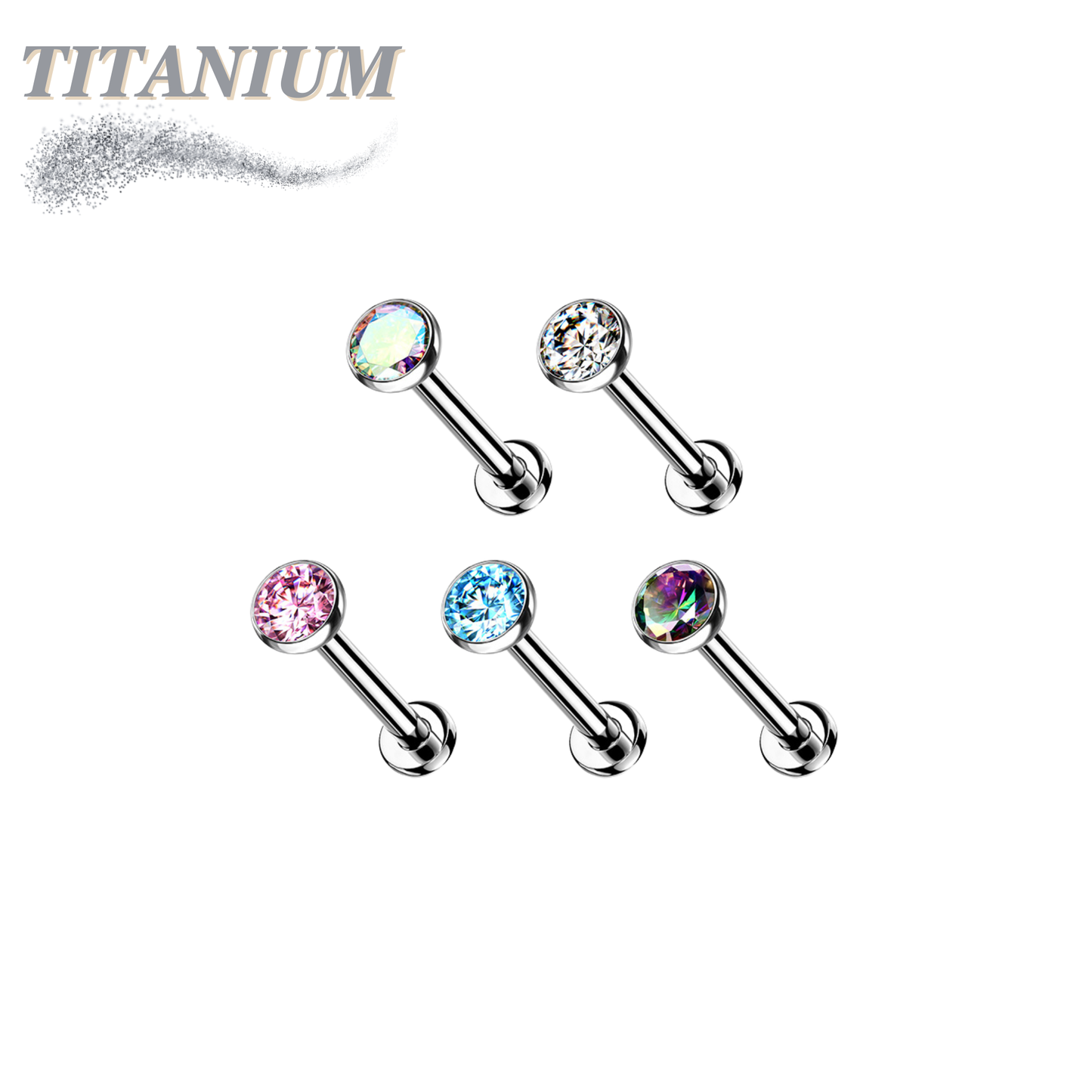 Lovisa - Pre-Sterilized Titanium Threadless Bezel Set Top CZ Labret Combo (Ears)