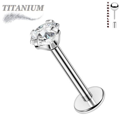 Titanium Threadless Pushpin Prong CZ Labret Combo (4mm Base)