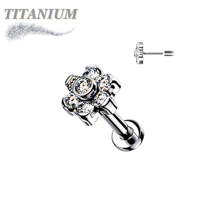 Titanium Threadless Flat Back Labret Combo with CZ Flower Top