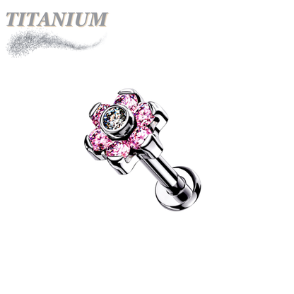 Titanium Threadless Flat Back Labret Combo with CZ Flower Top