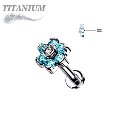 Titanium Threadless Flat Back Labret Combo with CZ Flower Top