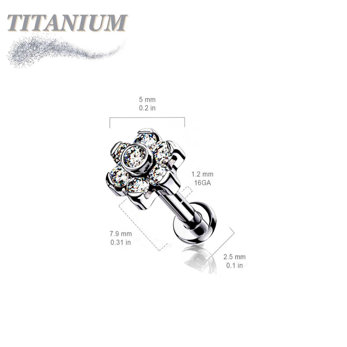 Titanium Threadless Flat Back Labret Combo with CZ Flower Top