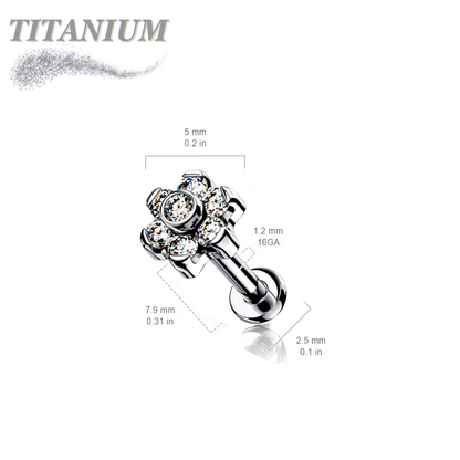 Titanium Threadless Flat Back Labret Combo with CZ Flower Top