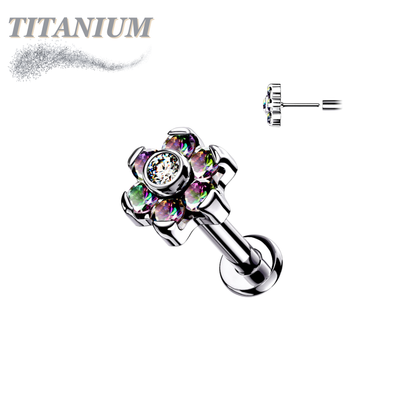 Titanium Threadless Flat Back Labret Combo with CZ Flower Top