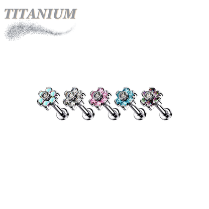 Titanium Threadless Flat Back Labret Combo with CZ Flower Top