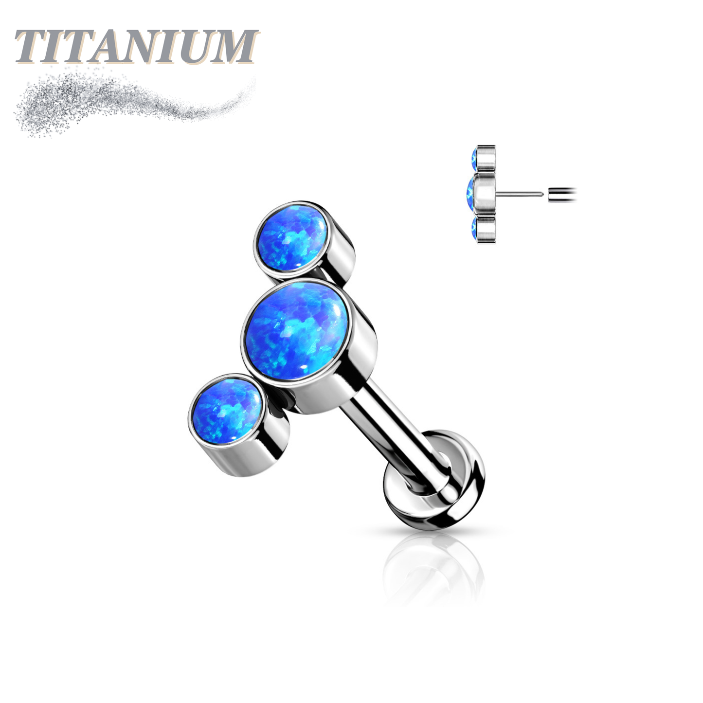 Titanium Threadless Flat Back Labret Combo with 3 Opal Curve Top