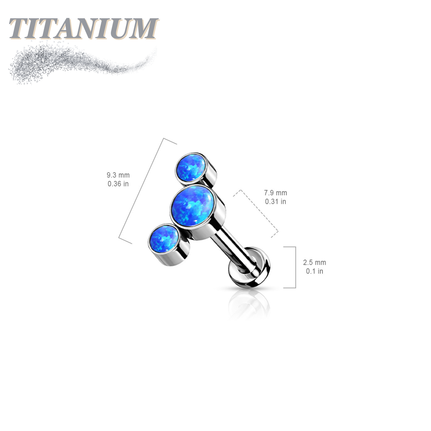 Titanium Threadless Flat Back Labret Combo with 3 Opal Curve Top