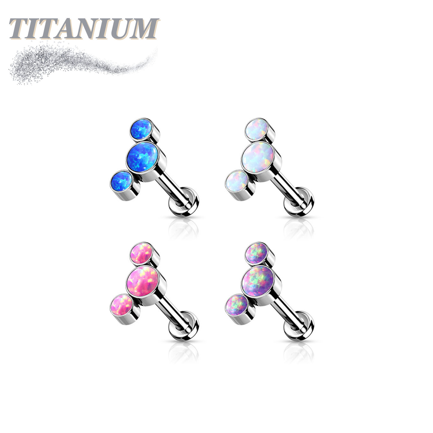 Titanium Threadless Flat Back Labret Combo with 3 Opal Curve Top