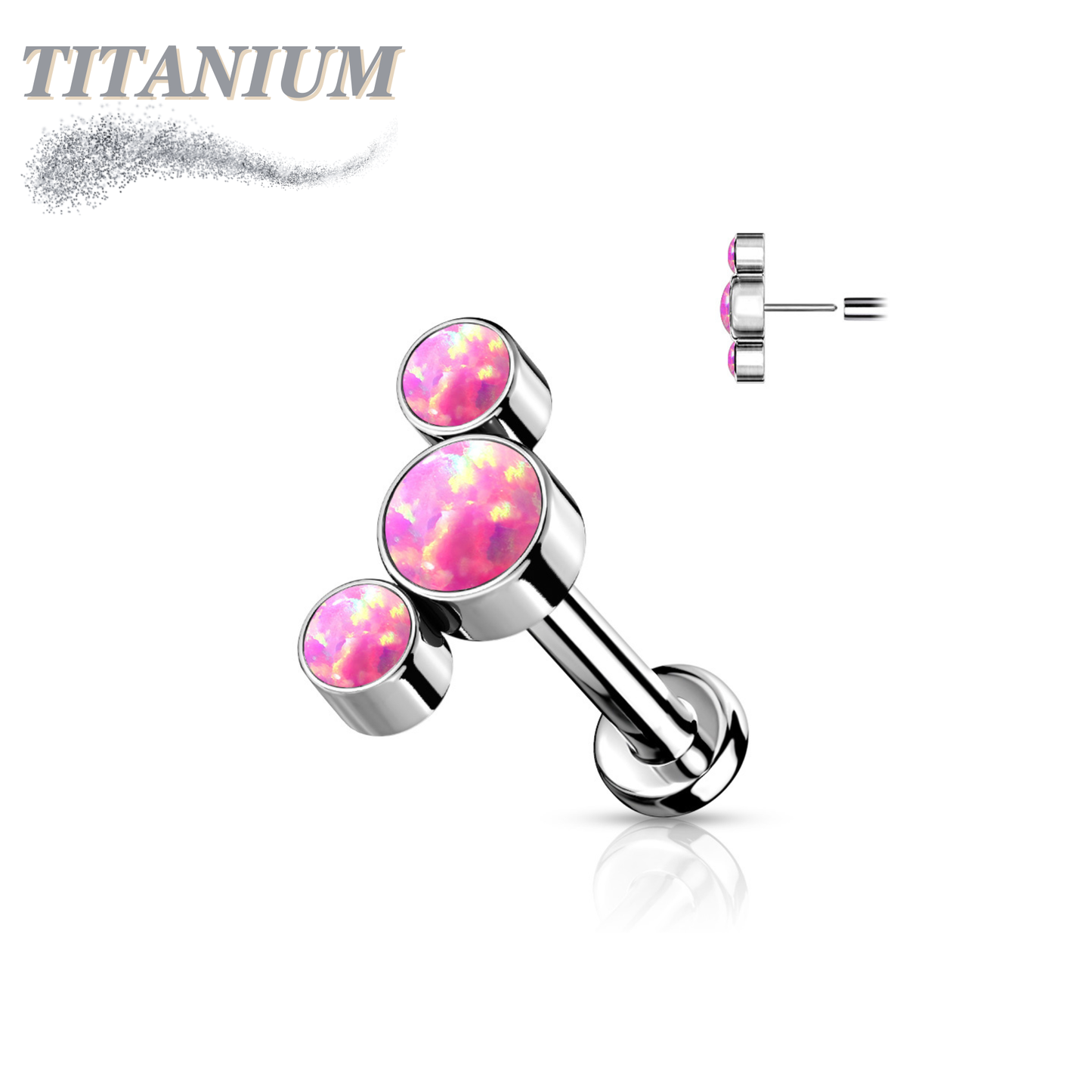 Titanium Threadless Flat Back Labret Combo with 3 Opal Curve Top