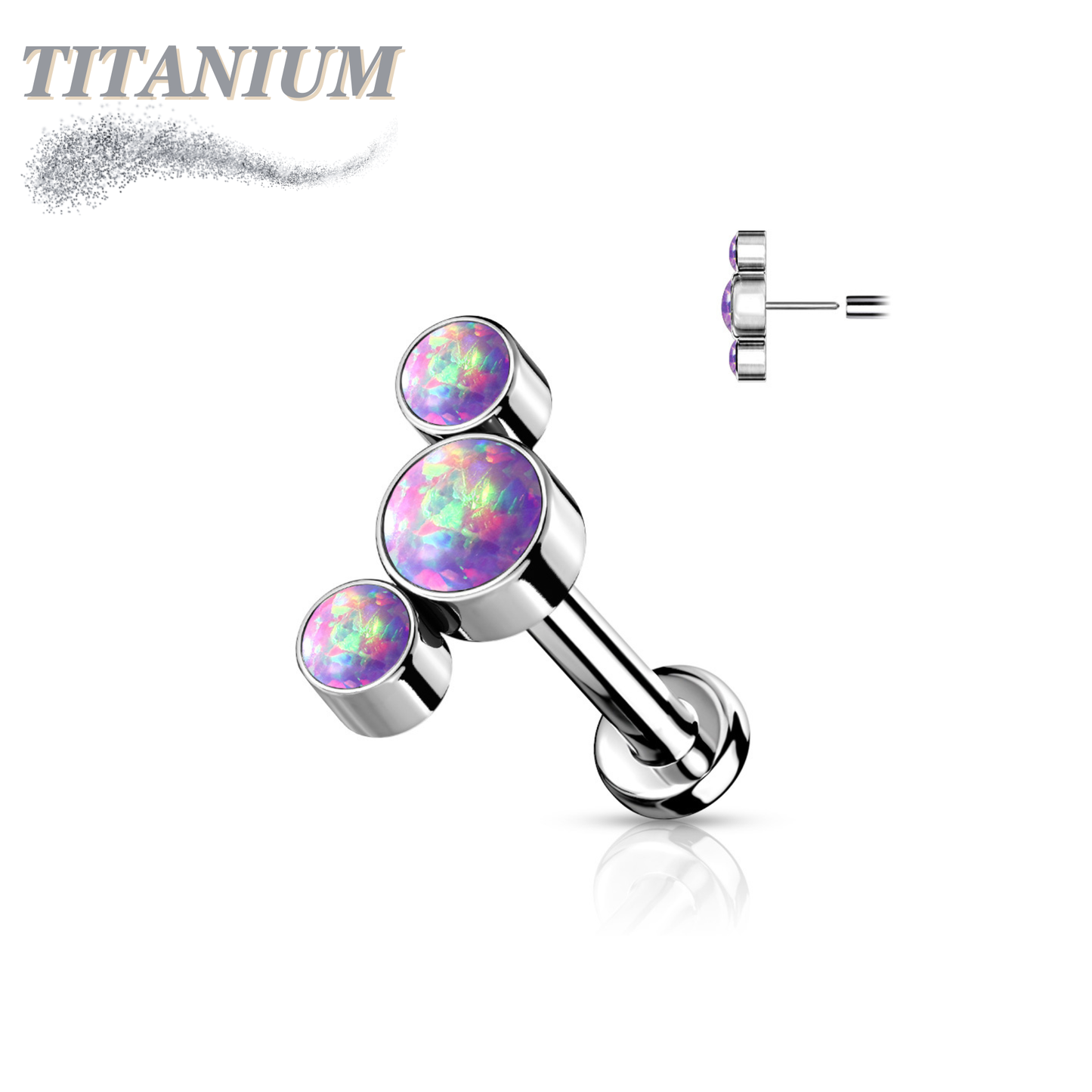 Titanium Threadless Flat Back Labret Combo with 3 Opal Curve Top
