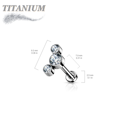 Titanium Threadless Flat Back Labret Combo with 3 CZ Bezel Curve Top
