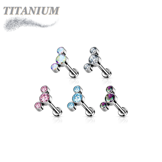 Threadless Titanium Flat Back Labret Combo with 3 CZ Bezel Curve Top