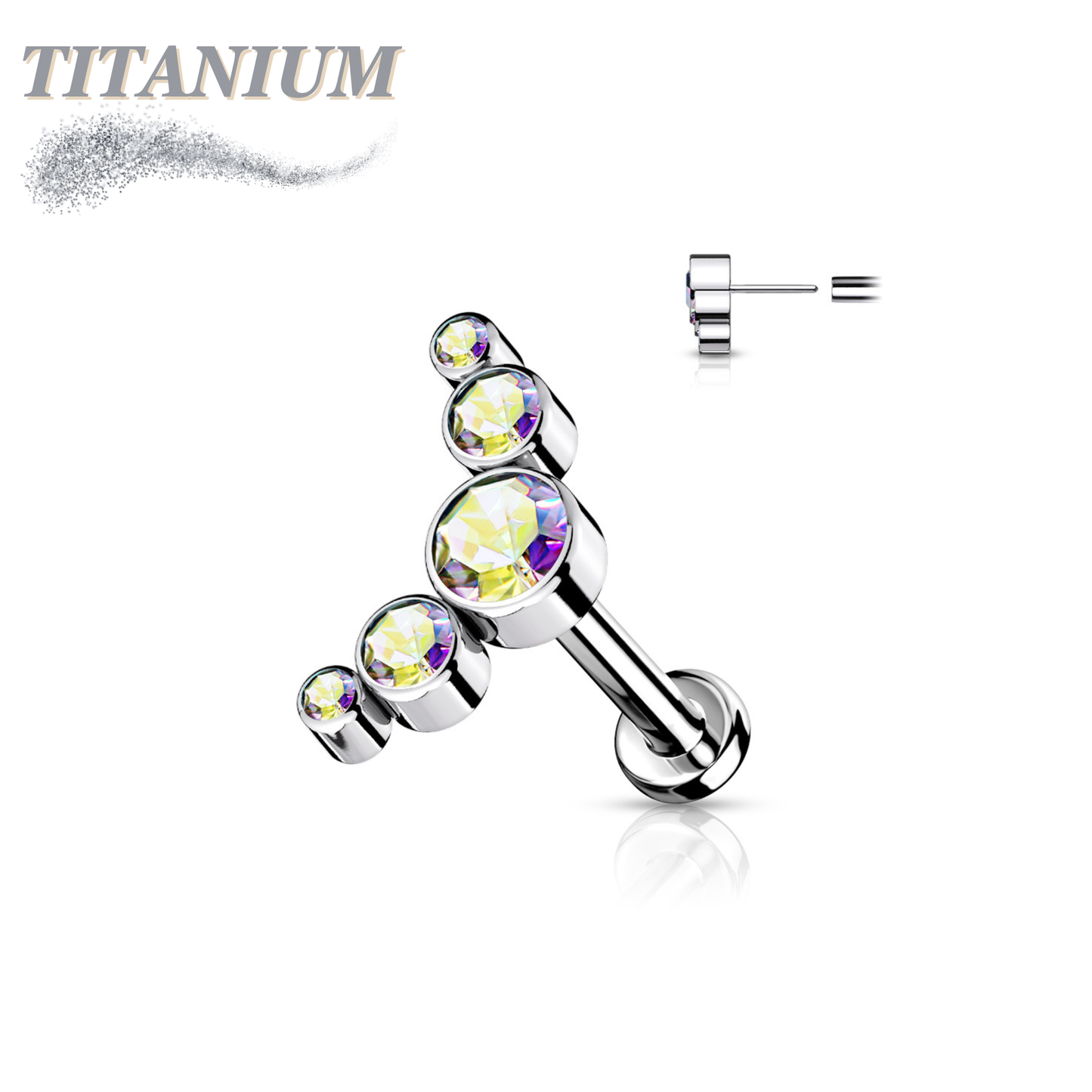 Titanium Threadless 5 CZ Bezel Curve Labret Combo