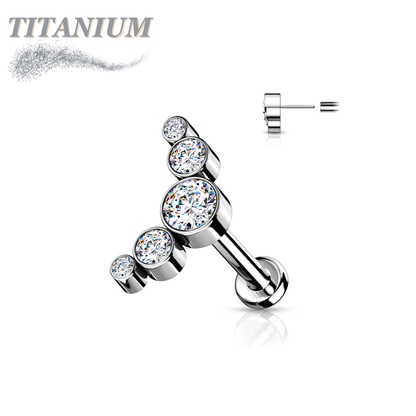 Titanium Threadless 5 CZ Bezel Curve Labret Combo