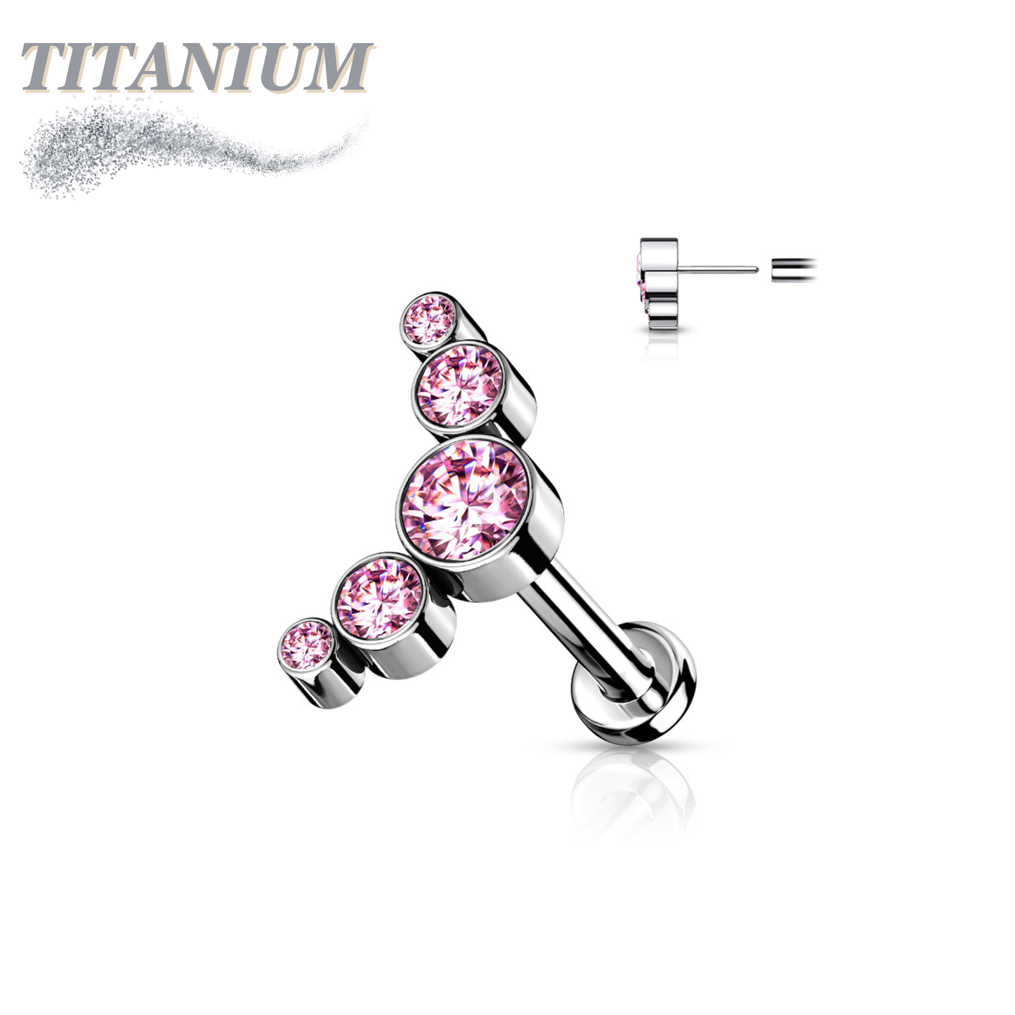 Titanium Threadless 5 CZ Bezel Curve Labret Combo