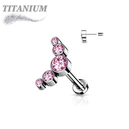 Titanium Threadless 5 CZ Bezel Curve Labret Combo