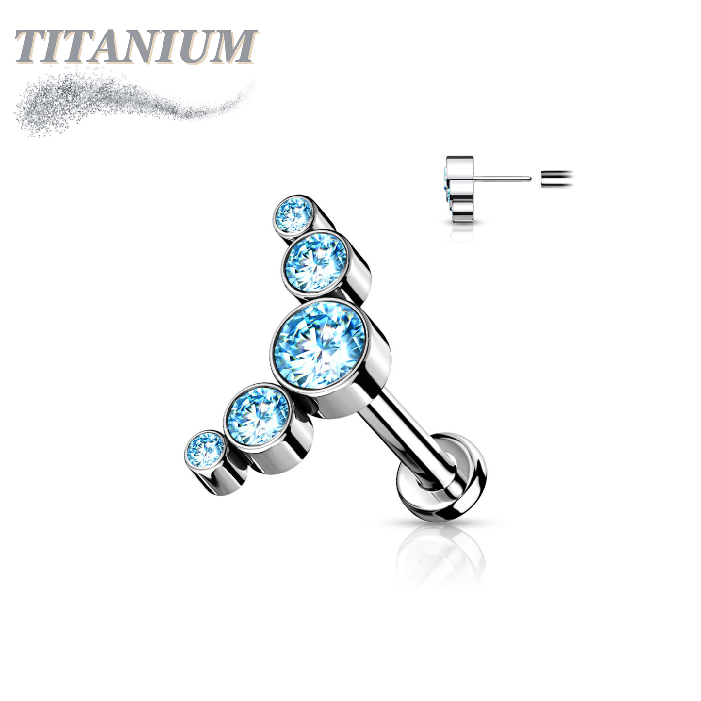 Titanium Threadless 5 CZ Bezel Curve Labret Combo