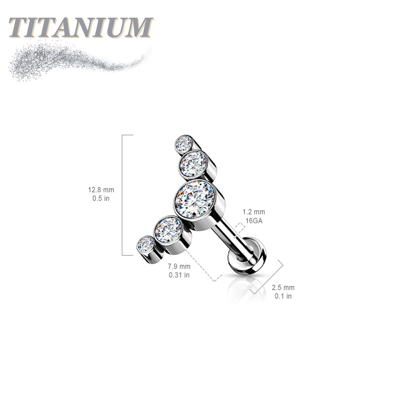 Titanium Threadless 5 CZ Bezel Curve Labret Combo