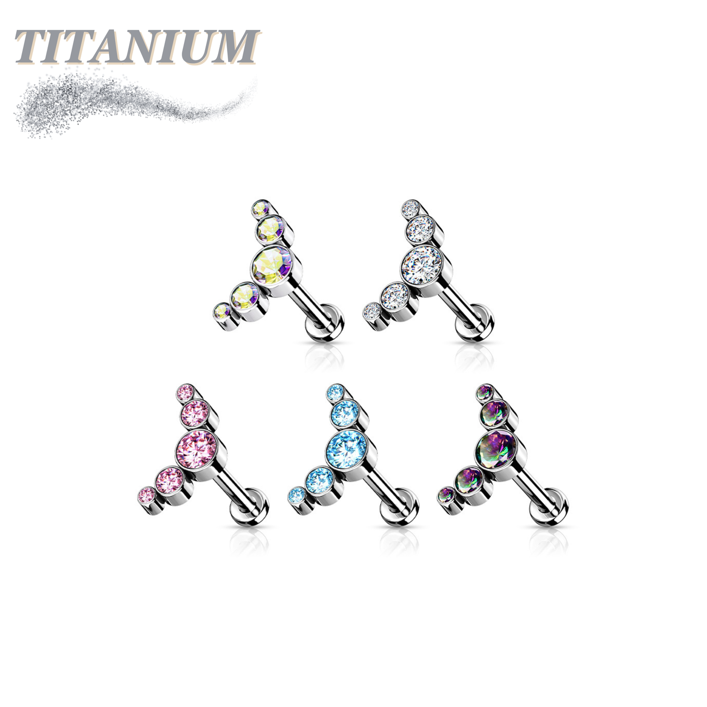 Titanium Threadless 5 CZ Bezel Curve Labret Combo