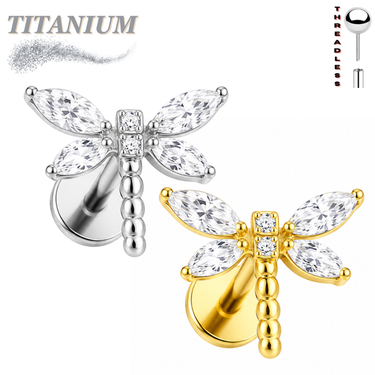Titanium Threadless Labret w/ Dragonfly