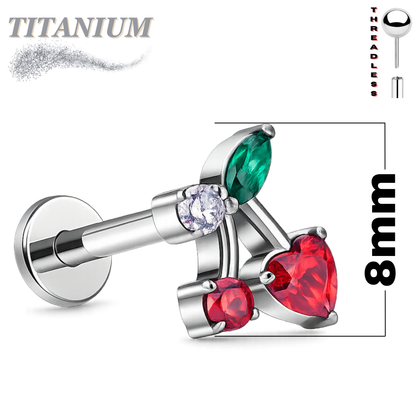 Titanium Threadless Cherry CZ Labret
