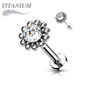 Titanium Threadless Labret Combo w/ CZ Centre Flower Surrounded by Micro Balls