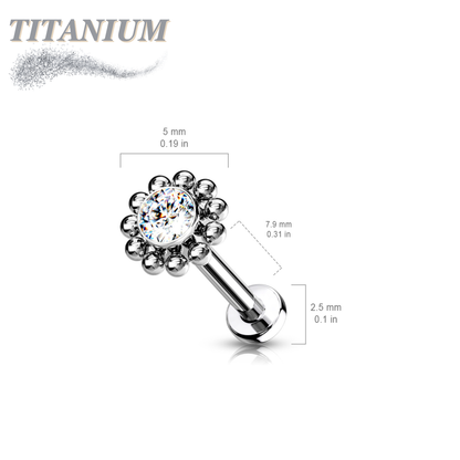 Titanium Threadless Labret Combo w/ CZ Centre Flower Surrounded by Micro Balls