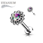 Titanium Threadless Labret Combo w/ CZ Centre Flower Surrounded by Micro Balls