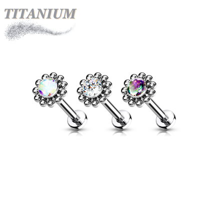 Titanium Threadless Labret Combo w/ CZ Centre Flower Surrounded by Micro Balls