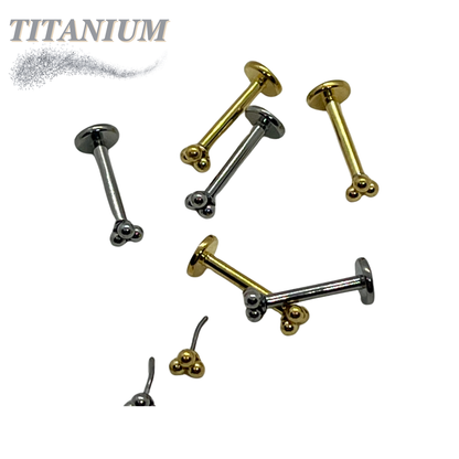 Titanium Threadless Pushpin Triangular 3 Ball Cluster Labret Combo - 4mm base