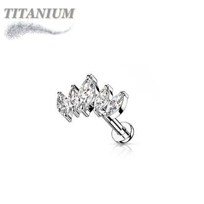 Titanium Threadless Labret Combo w/ 5 Marquise CZ Set Curve Design