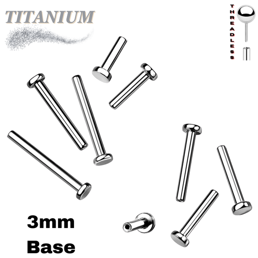 Titanium Threadless Flat Back Labret (Post Only) 3mm Base