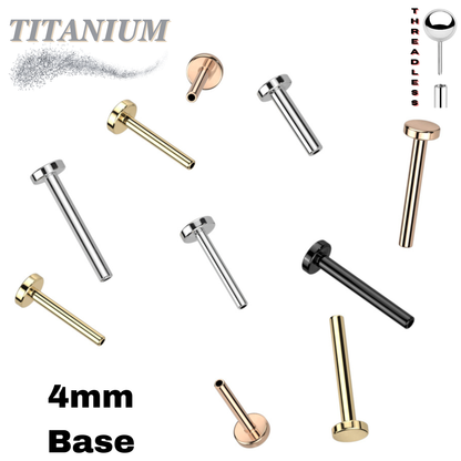 Titanium Threadless Flat Back Labret (Post Only) 4mm Base