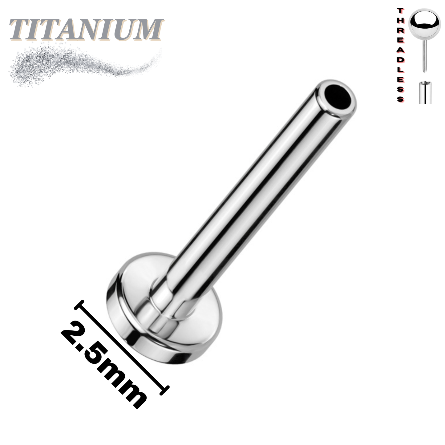 Titanium Threadless Flat Back Labret (Post Only)  2.5mm Base