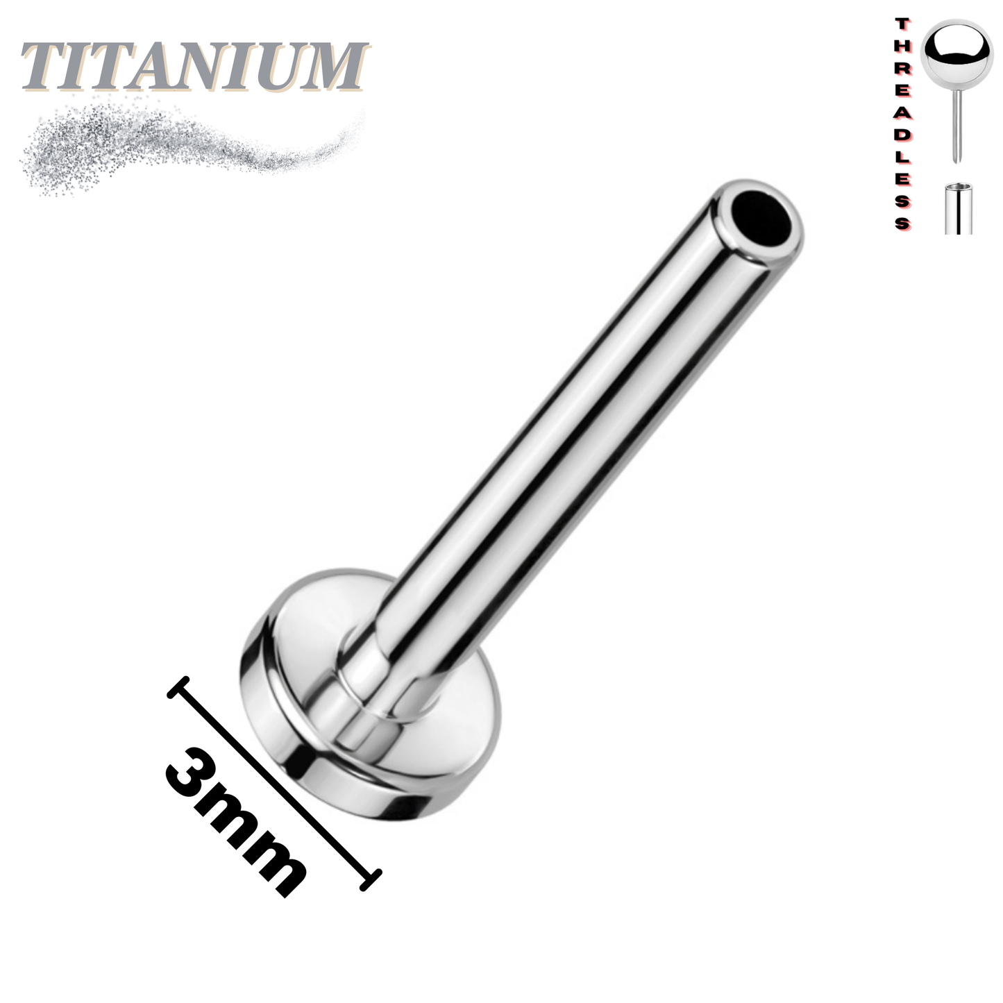 Titanium Threadless Flat Back Labret (Post Only) 3mm Base