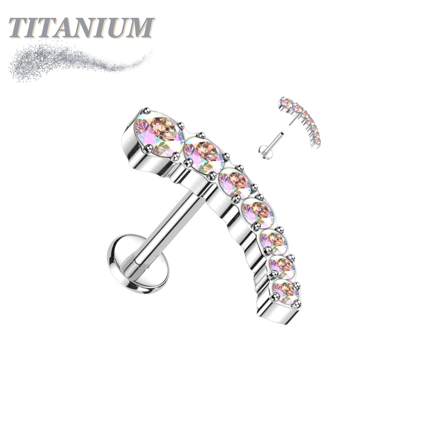 Titanium Threadless Prong Set Descending Curved Labret Combo