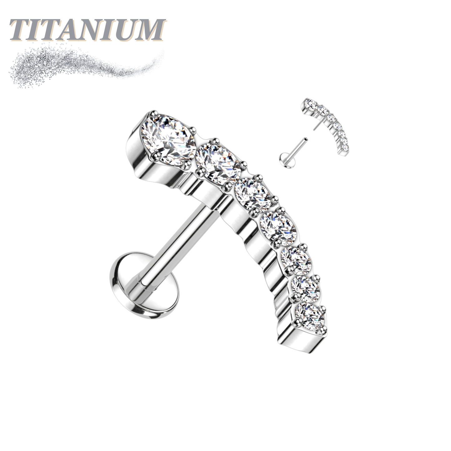 Titanium Threadless Prong Set Descending Curved Labret Combo
