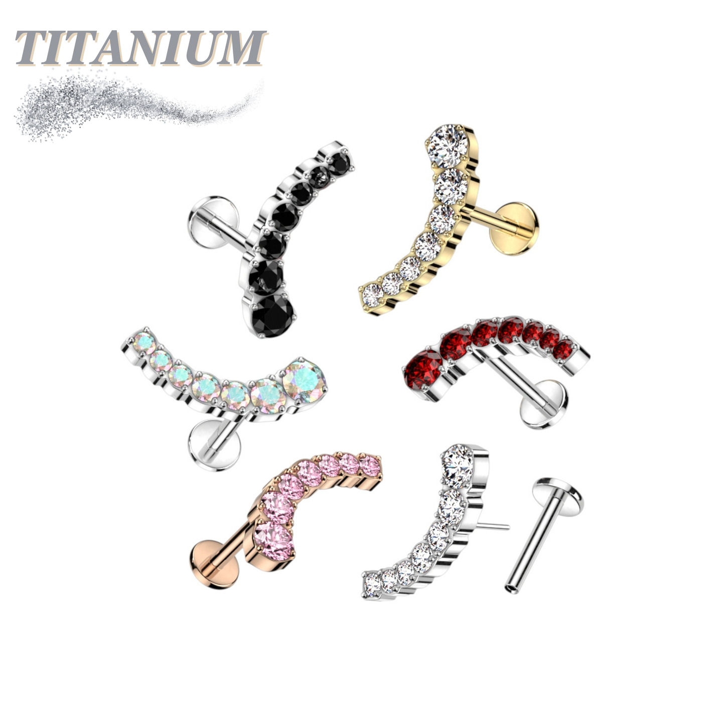 Titanium Threadless Prong Set Descending Curved Labret Combo